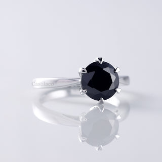 2.50 CT Round Cut Black Moissanite 18K White Gold Engagement Ring