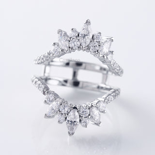 Open Work Enhancer Guard Marquise Cut Moissanite Diamond Engagement Band