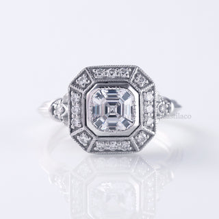 Asscher Moissanite Diamond Art Deco Engagement Ring