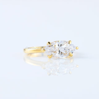East West 2CT Marquise Cut Lab Grown Diamond Engagement Solitaire 14K Yellow Gold Ring