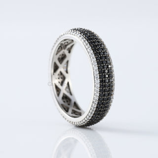 Black And White Moissanite Diamond 14K White Gold Wedding Engagement Band