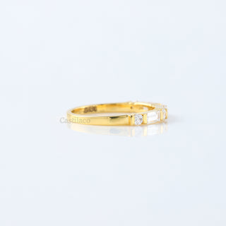 Baguette and Round Moissanite Half Eternity Wedding band