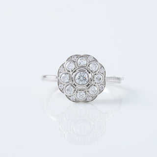Floral Halo Vintage Art Deco Round Cut Lab Grown Diamond 14K White Gold Wedding Ring