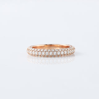 Three Row Half Eternity Round Lab Diamond Wedding Band In 14K Rose Gold