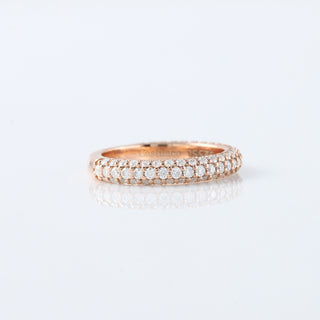 Three Row Half Eternity Round Lab Diamond Wedding Band In 14K Rose Gold