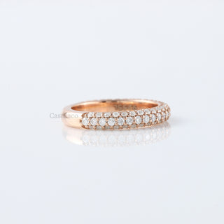 Three Row Half Eternity Round Lab Diamond Wedding Band In 14K Rose Gold