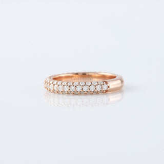 Three Row Half Eternity Round Lab Diamond Wedding Band In 14K Rose Gold
