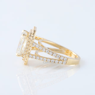Vintage Double Halo With Split Shank Radiant Cut Moissanite Engagement Ring