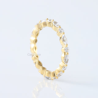 Alternating Marquise and Round Moissanite Diamond Ring in 14k Solid Yellow Gold