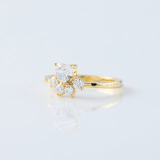 Adjustable Moissanite Paw Ring – 1Ct Heart & Round Cat Dog Print Wedding Ring for Women