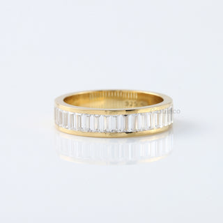 Baguette Cut Moissanite Half Eternity Solid Gold Wedding Band