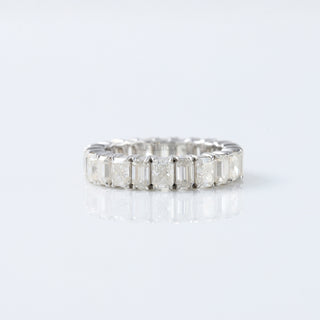 Alternating Emerald & Radiant Moissanite Full Eternity 14K White Gold Band