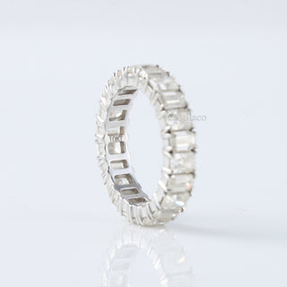 Alternating Emerald & Radiant Moissanite Full Eternity 14K White Gold Band