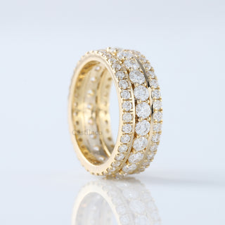 Full Eternity Three Row Moissanite Diamond 14K Solid Gold Band