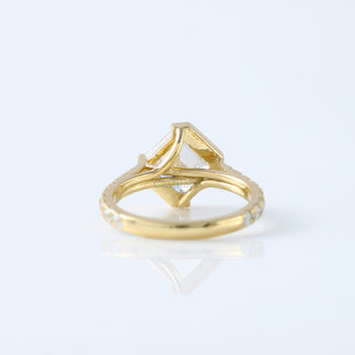 Asscher Moissanite Diamond Compass Shape Half Bezel Set Engagement Ring in 14K Solid Gold