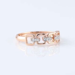 Cable Chain Link 14K Rose Gold Round Cut Moissanite Diamond Wedding Ring