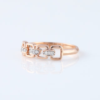 Cable Chain Link 14K Rose Gold Round Cut Moissanite Diamond Wedding Ring