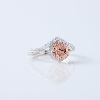 Vivid Pink Round Cut Lab Grown Diamond Curved Style Engagement Ring