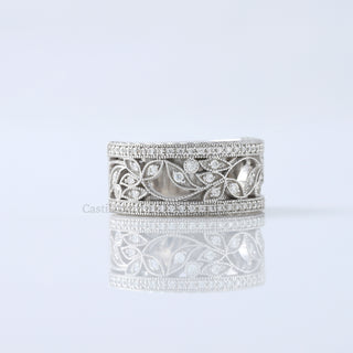 Vintage Art Deco Milgrain Round Moissanite Half Eternity Wedding Band in 14K Gold