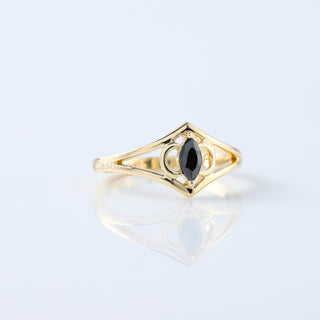 Art Deco 14K Gold Marquise Cut Black Spinel Ring – Elegant Stacking Ring