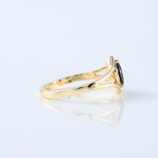 Art Deco 14K Gold Marquise Cut Black Spinel Ring – Elegant Stacking Ring
