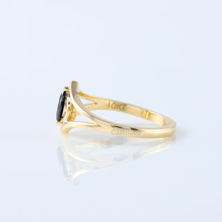 Art Deco 14K Gold Marquise Cut Black Spinel Ring – Elegant Stacking Ring