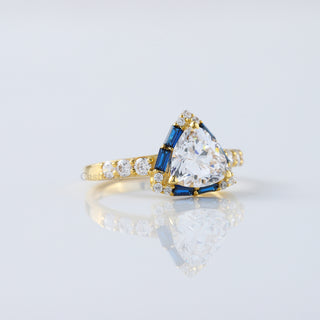 Trillion Cut Moissanite Sapphire Halo Vintage Art Deco Engagement Ring