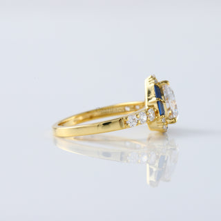 Trillion Cut Moissanite Sapphire Halo Vintage Art Deco Engagement Ring