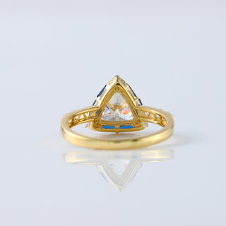 Trillion Cut Moissanite Sapphire Halo Vintage Art Deco Engagement Ring