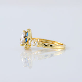 Trillion Cut Moissanite Sapphire Halo Vintage Art Deco Engagement Ring