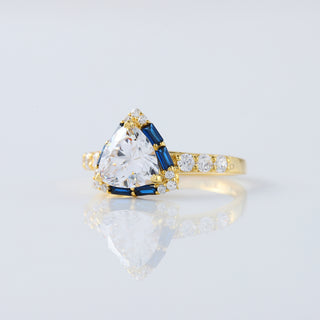 Trillion Cut Moissanite Sapphire Halo Vintage Art Deco Engagement Ring