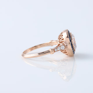 Art Deco Vintage Round Cut Moissanite Diamond Ring – Sapphire Halo Wedding Ring