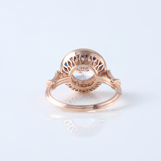 Art Deco Vintage Round Cut Moissanite Diamond Ring – Sapphire Halo Wedding Ring