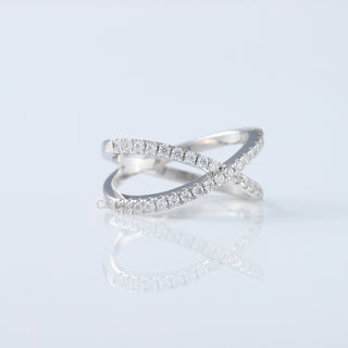 Crossover Round Moissanite Diamond Wedding Ring in Solid White Gold
