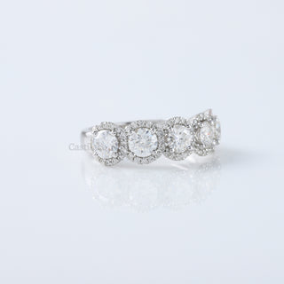 Five Stone Round Cut Moissanite Halo Half Eternity 14K White Gold Ring