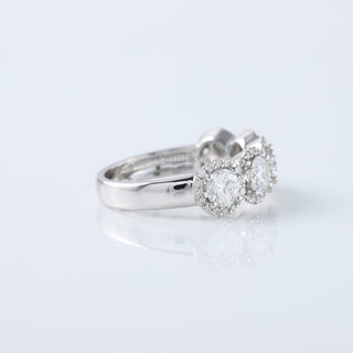Five Stone Round Cut Moissanite Halo Half Eternity 14K White Gold Ring