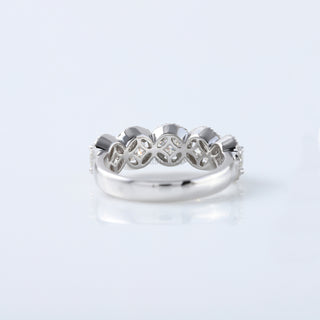 Five Stone Round Cut Moissanite Halo Half Eternity 14K White Gold Ring