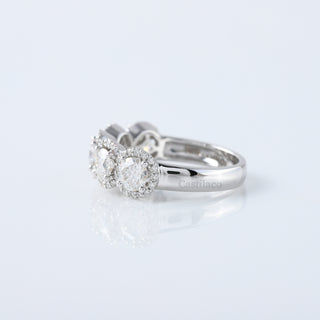 Five Stone Round Cut Moissanite Halo Half Eternity 14K White Gold Ring