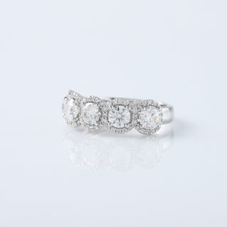 Five Stone Round Cut Moissanite Halo Half Eternity 14K White Gold Ring
