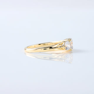Round Cut Moissanite Three Stone Engagement Ring - Trilogy, Promise, & Stacking Gold Ring Gift