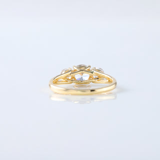 Round Cut Moissanite Three Stone Engagement Ring - Trilogy, Promise, & Stacking Gold Ring Gift