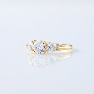 Round Cut Moissanite Three Stone Engagement Ring - Trilogy, Promise, & Stacking Gold Ring Gift