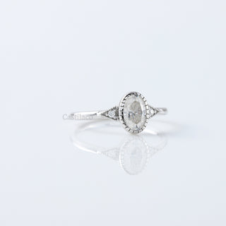 Art Deco Oval Three-Stone Ring | Milgrain Moissanite Engagement & Anniversary Gift Ring