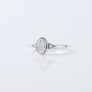 Art Deco Oval Three-Stone Ring | Milgrain Moissanite Engagement & Anniversary Gift Ring