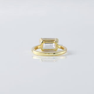 14K Yellow Gold East-West Emerald Cut Moissanite Solitaire Ring - 3.00 CT Half Bezel Wedding Gift