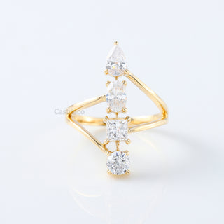Multi-Shape Moissanite Bridal – Engagement and Wedding Ring in 14K Solid Gold, Pear Moissanite, Oval Moissanite, Princess Moissanite, Round Moissanite, Four Stone Moissanite Ring