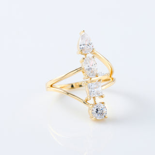 Multi-Shape Moissanite Bridal – Engagement and Wedding Ring in 14K Solid Gold, Pear Moissanite, Oval Moissanite, Princess Moissanite, Round Moissanite, Four Stone Moissanite Ring