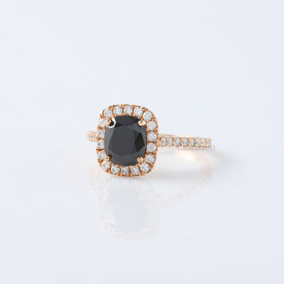 2.00 CT Elongated Cushion-Cut Moissanite Halo Black and White Diamond Ring | Castilaco