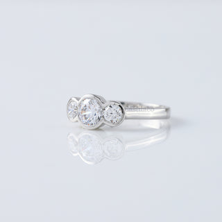 Three Stone Bezel Set Moissanite Diamond Engagement Ring, Round Moissanite Ring