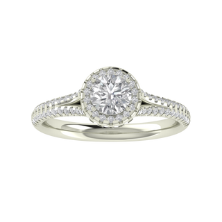 Vintage Inspired Halo Round Cut Moissanite Engagement Ring